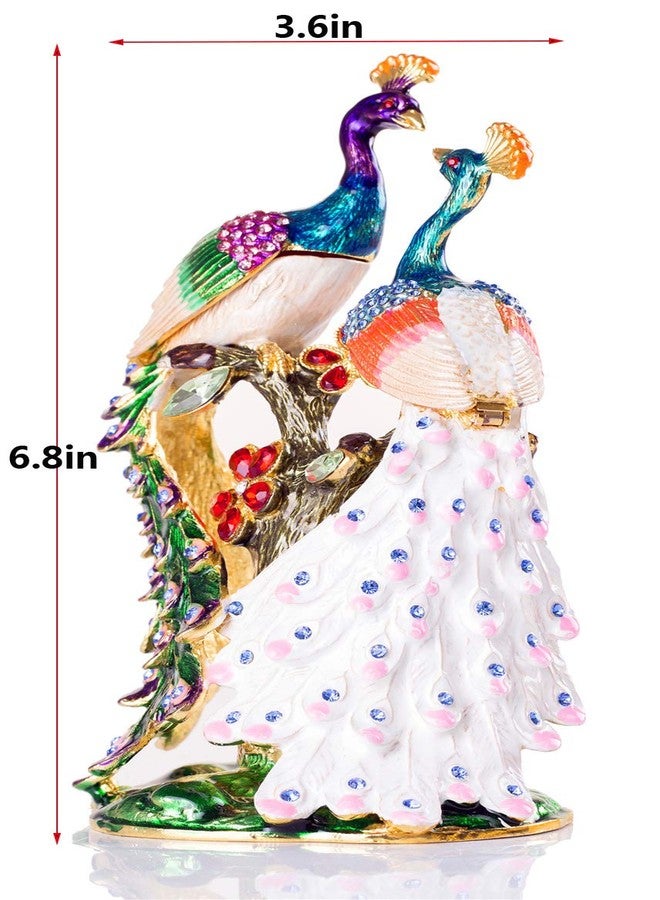 SEVENBEES Hand Painted Pair of Peacocks Figurine Enamel Hinged Jewelry Trinket Box - Image 2